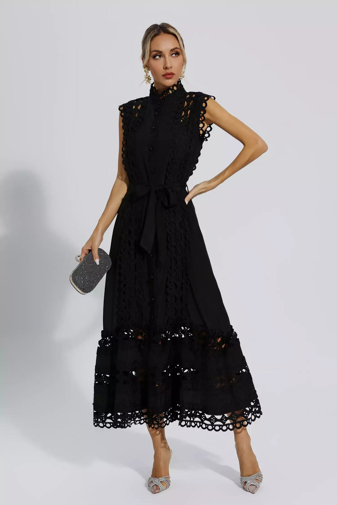 Lenda | Black Sleeveless Hollow Maxi Dress