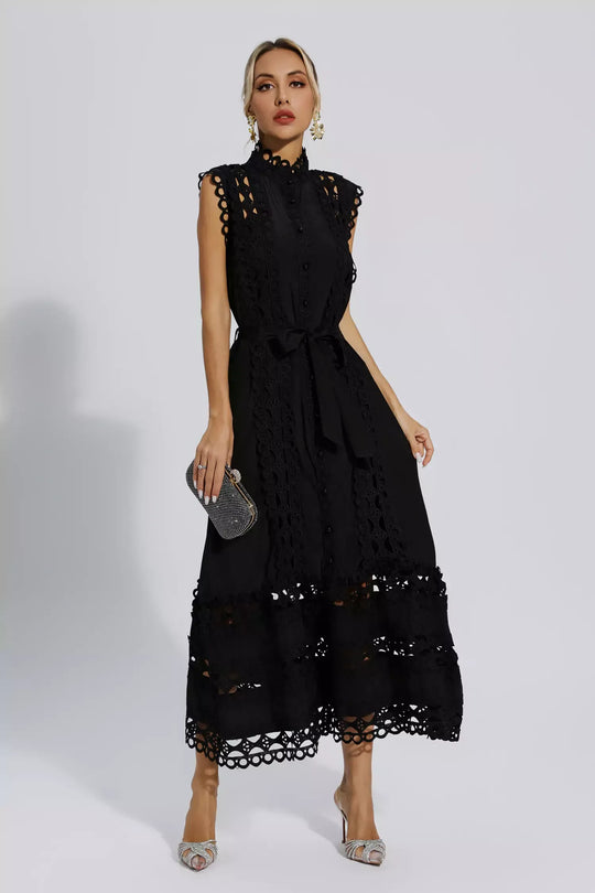 Lenda | Black Sleeveless Hollow Maxi Dress