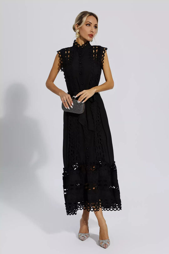 Lenda | Black Sleeveless Hollow Maxi Dress