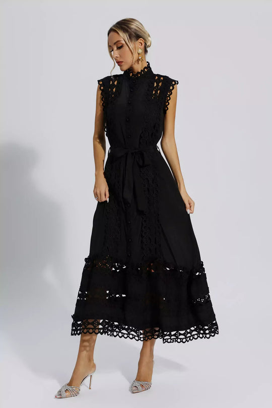 Lenda | Black Sleeveless Hollow Maxi Dress